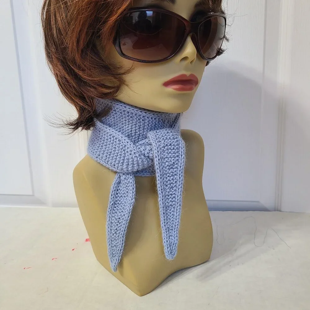 Sophie Scarf Handmade Blue Knit 100% Alpaca Scarf French Style Mini Wrap
